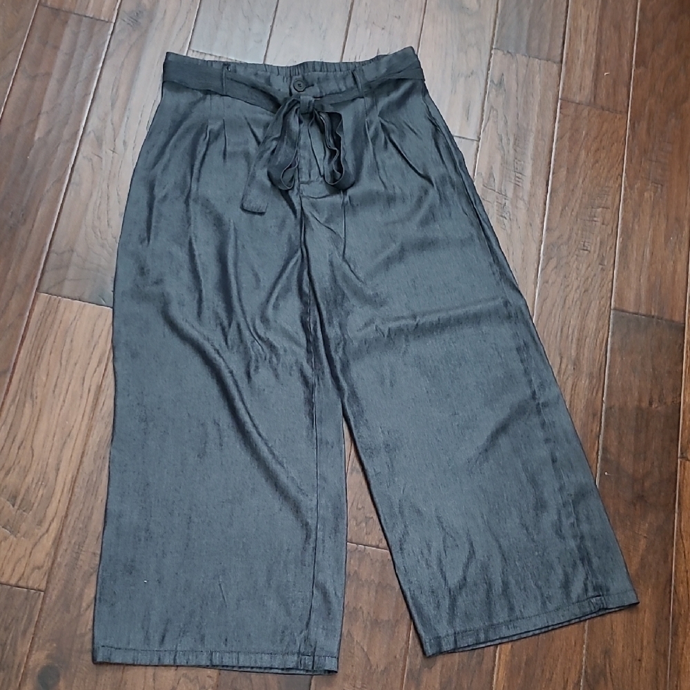 SHEIN Curve Shiny Black Wide-leg Pants with Removable Belt size 1X
